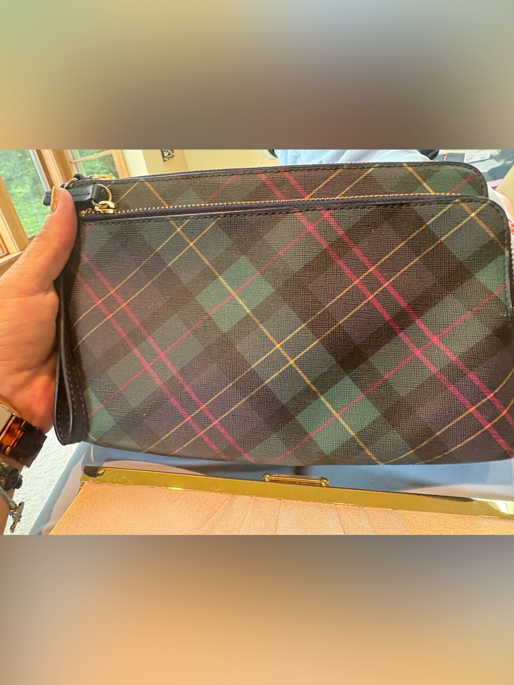 TALBOTS TARTAN ZIP TOP WRISTLET BLUE GREEN RED & BLACK DOUBLE ZIP